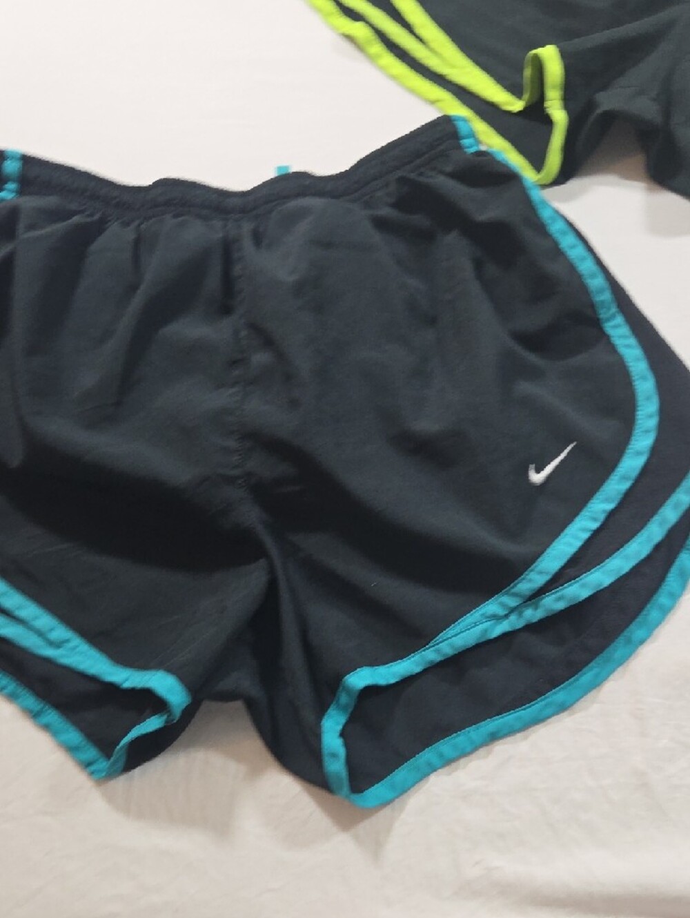 Bundle Nike Women's Black Athletic Shorts with Teal and Neon Yellow Trim - Picture 6 of 8